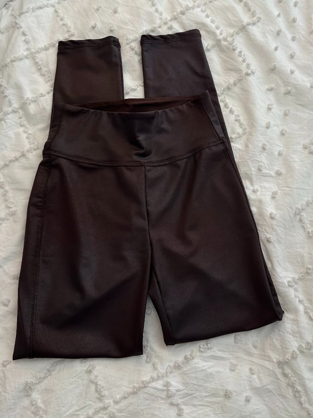 Carmen Marc Valvo Faux Leather Leggings XS Brown High Rise Stretch Skinny Pants